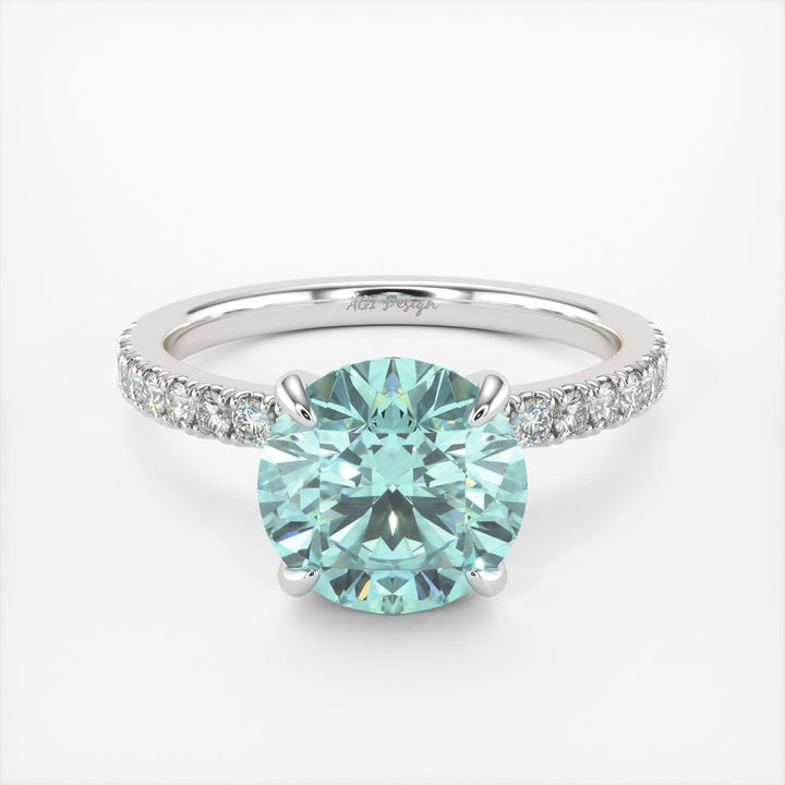 AGI Design Catarina Round Aqua-Teal Moissanite Engagement Ring