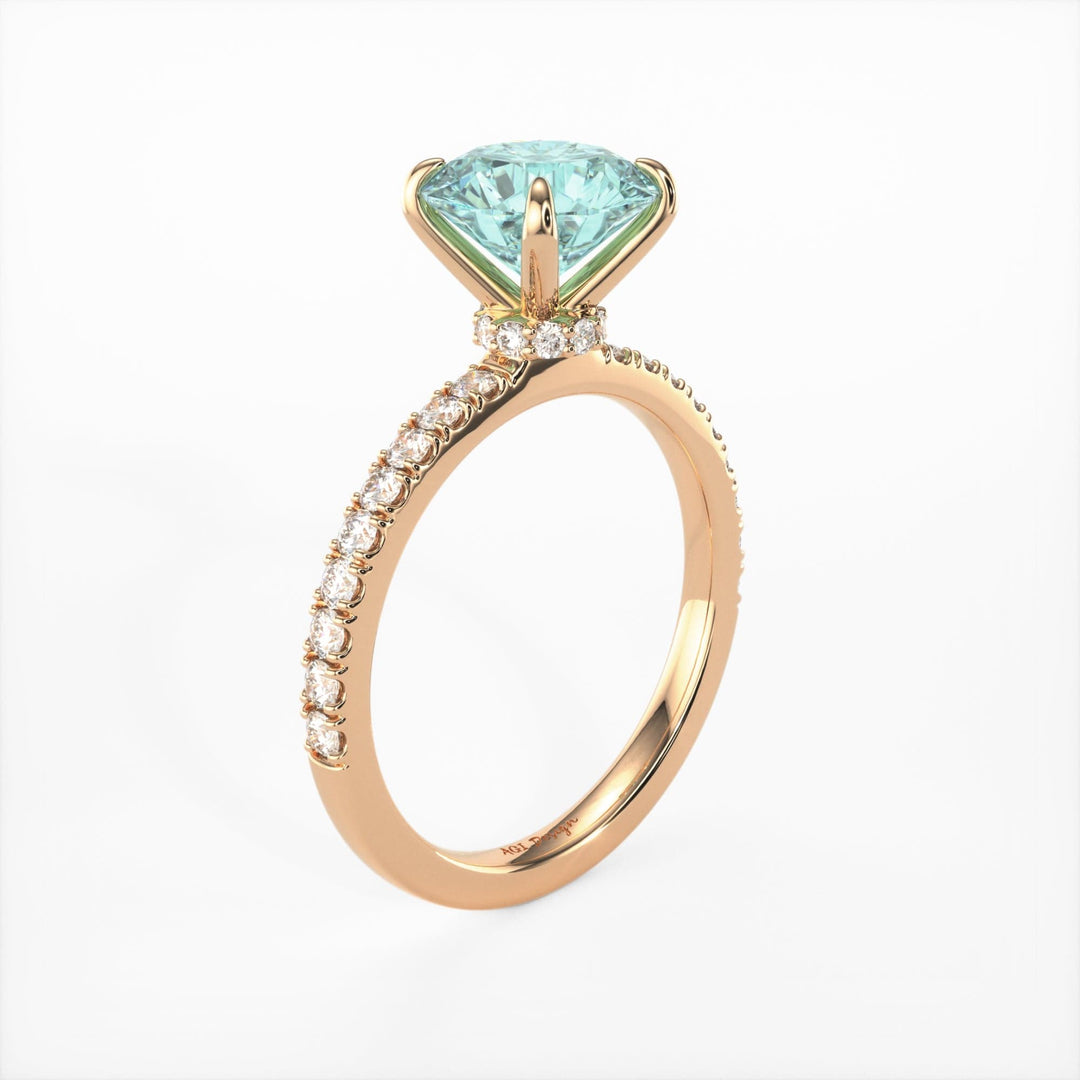 AGI Design Catarina Round Aqua-Teal Moissanite Engagement Ring
