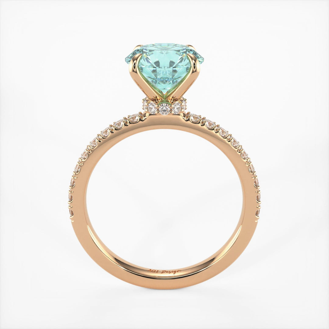 AGI Design Catarina Round Aqua-Teal Moissanite Engagement Ring