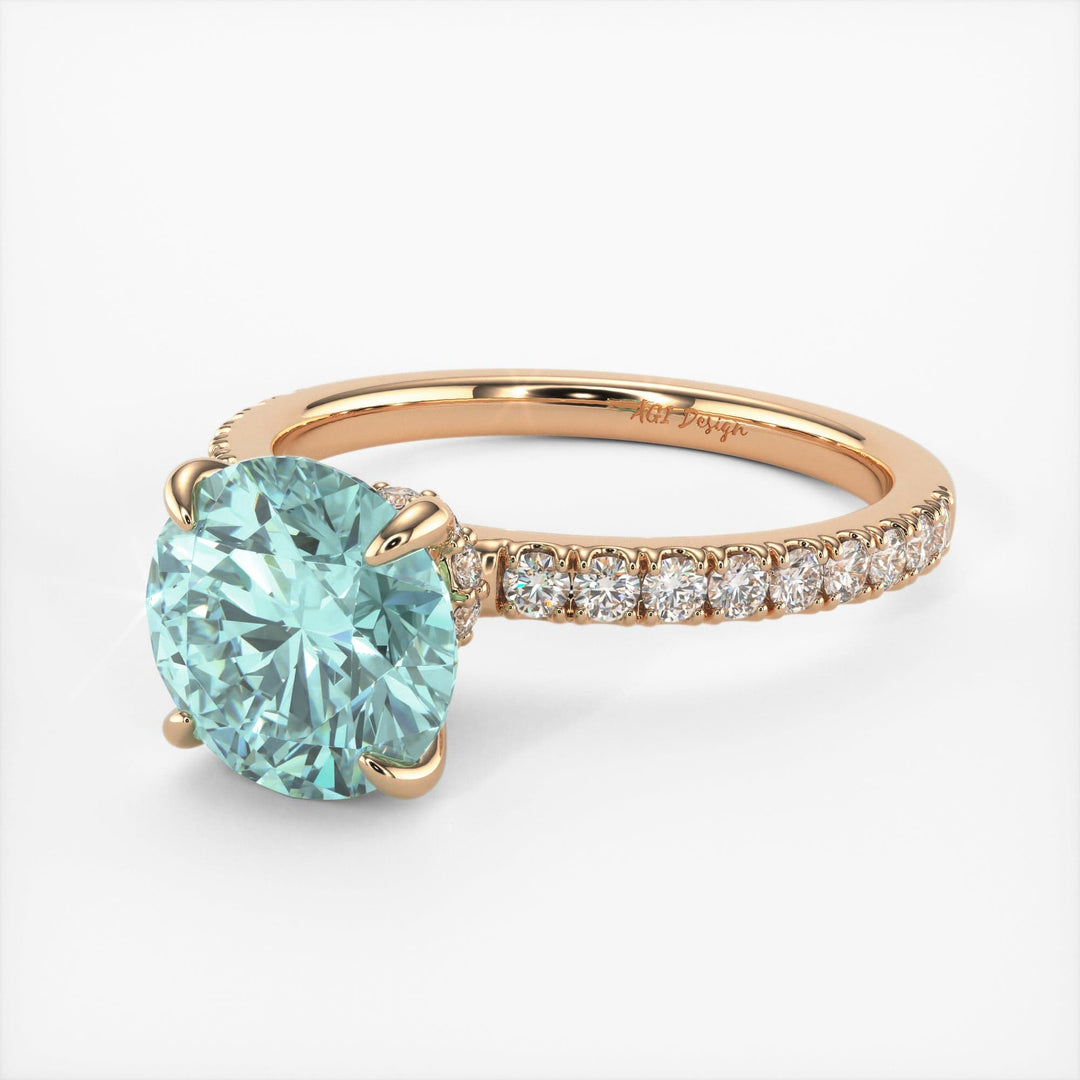 AGI Design Catarina Round Aqua-Teal Moissanite Engagement Ring