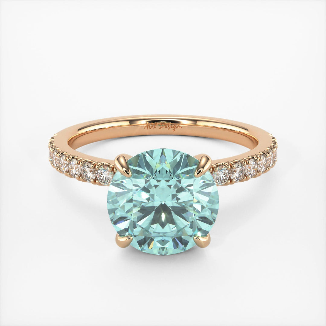 AGI Design Catarina Round Aqua-Teal Moissanite Engagement Ring