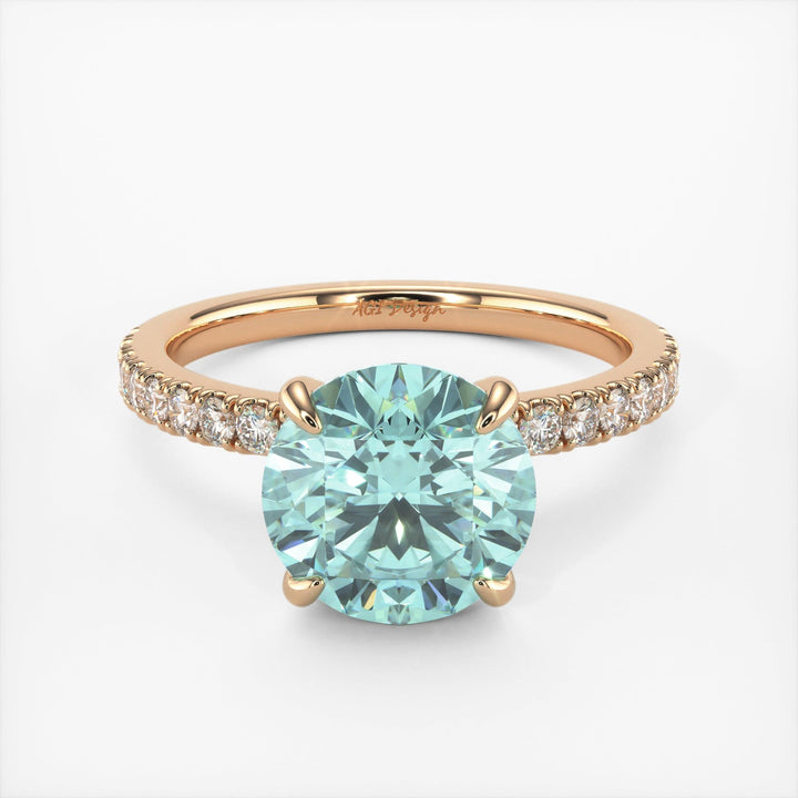 AGI Design Catarina Round Aqua-Teal Moissanite Engagement Ring