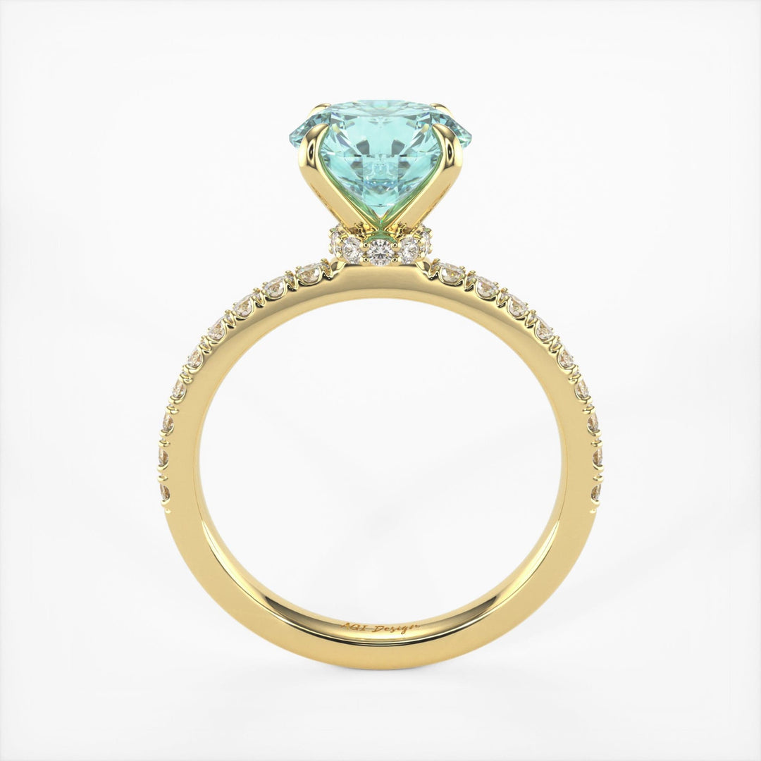 AGI Design Catarina Round Aqua-Teal Moissanite Engagement Ring