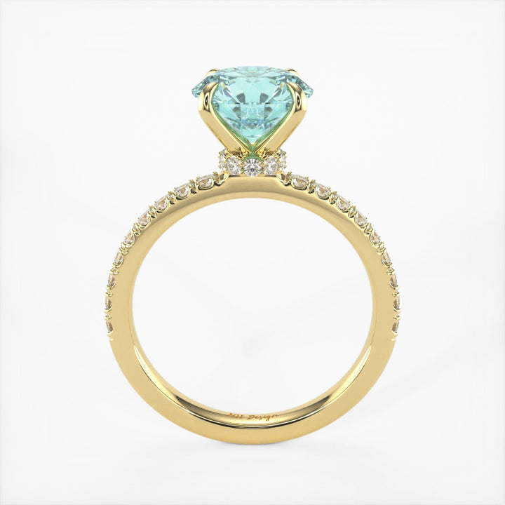 AGI Design Catarina Round Aqua-Teal Moissanite Engagement Ring