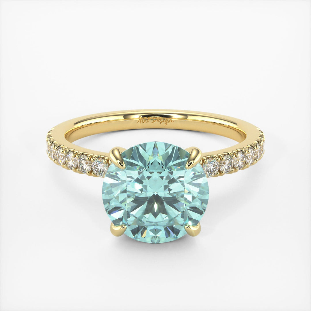 AGI Design Catarina Round Aqua-Teal Moissanite Engagement Ring