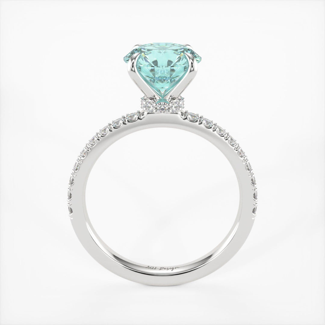 AGI Design Catarina Round Aqua-Teal Moissanite Engagement Ring