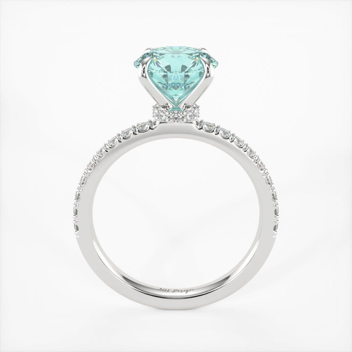 AGI Design Catarina Round Aqua-Teal Moissanite Engagement Ring