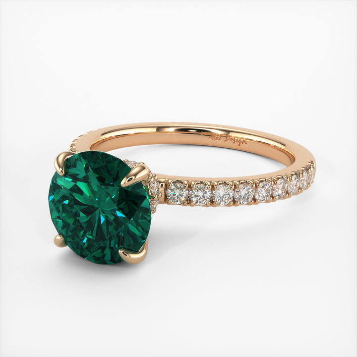 AGI Design Catarina Round Green Moissanite Engagement Ring