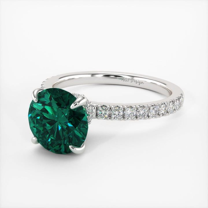 AGI Design Catarina Round Green Moissanite Engagement Ring
