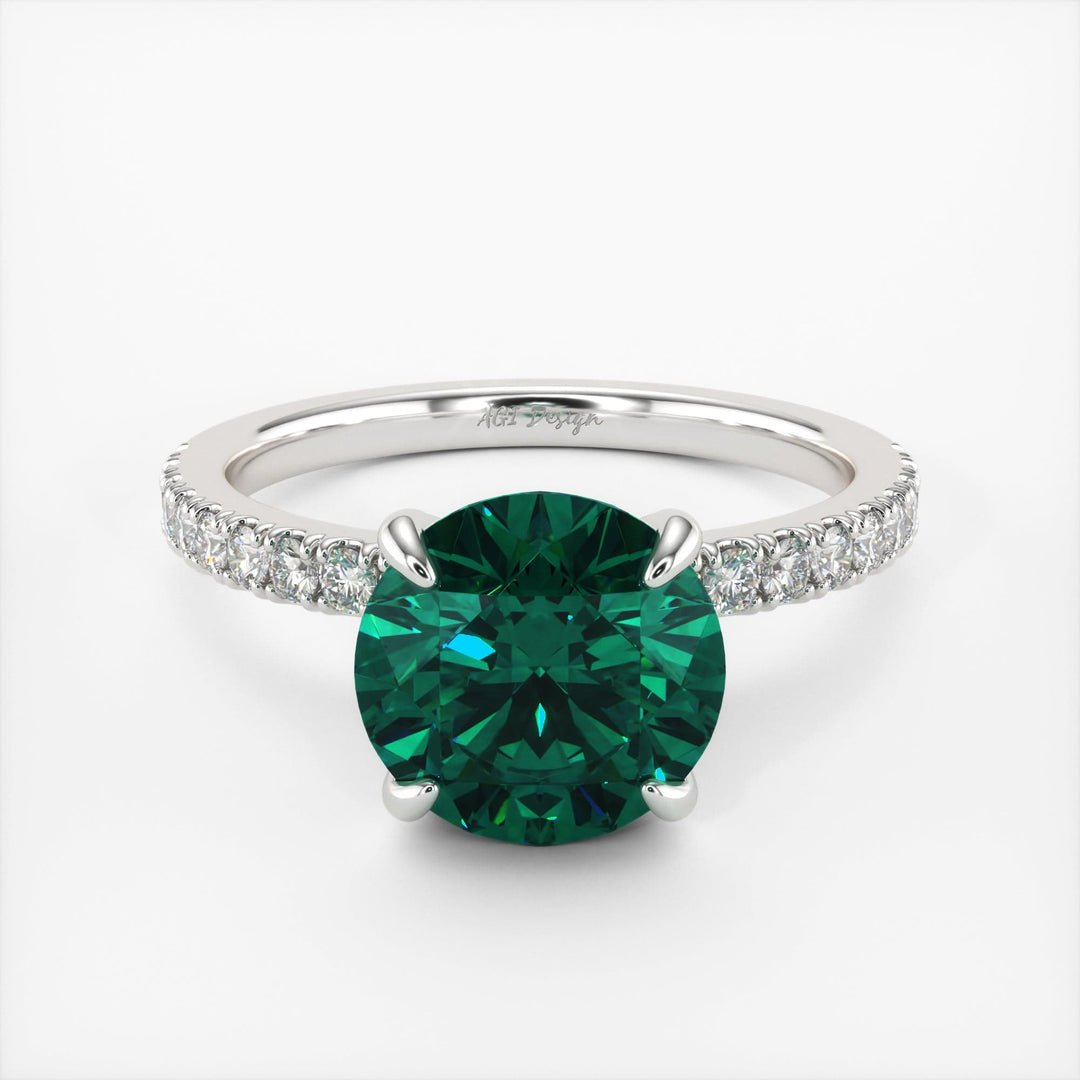 AGI Design Catarina Round Green Moissanite Engagement Ring