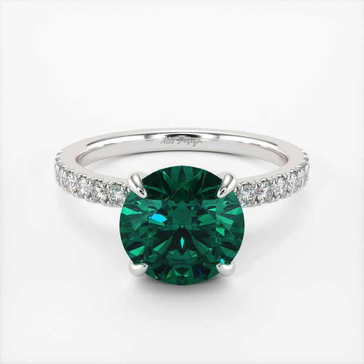 AGI Design Catarina Round Green Moissanite Engagement Ring