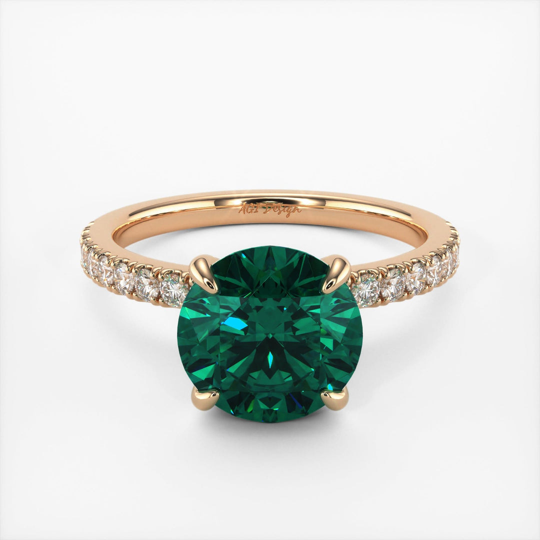 AGI Design Catarina Round Green Moissanite Engagement Ring