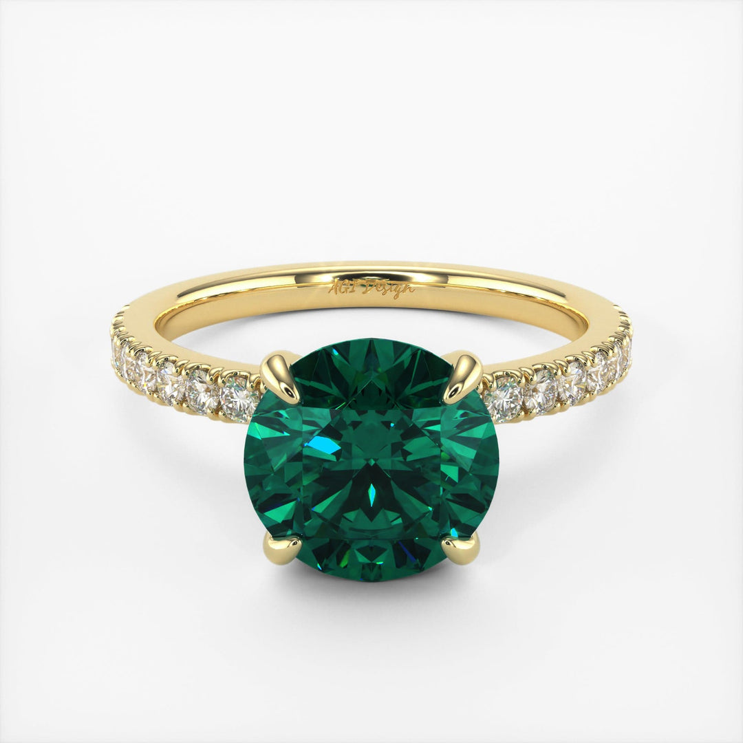 AGI Design Catarina Round Green Moissanite Engagement Ring