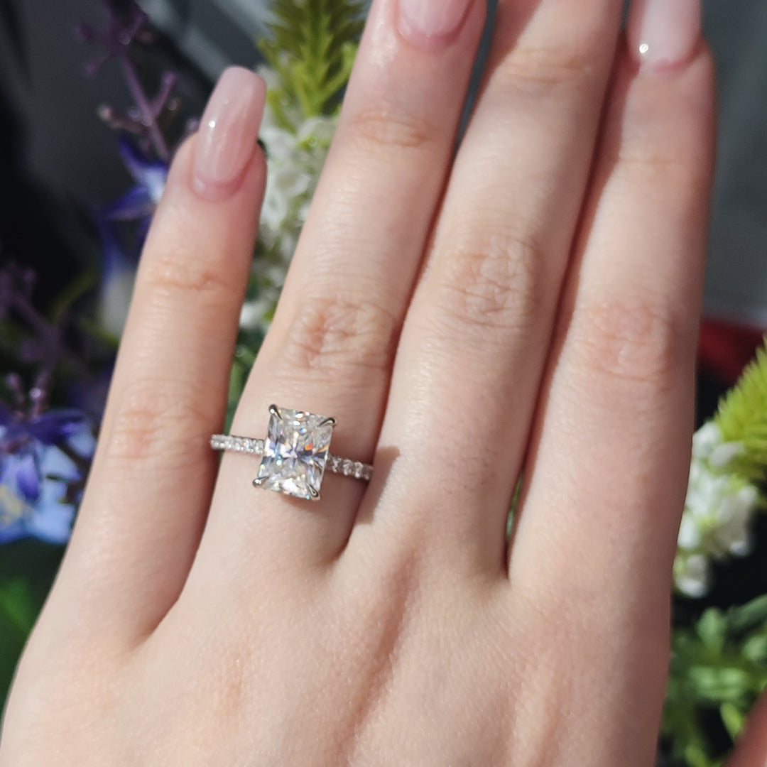 AGIDesignShop Doris Radiant/Emerald  Moissanite Engagement Ring