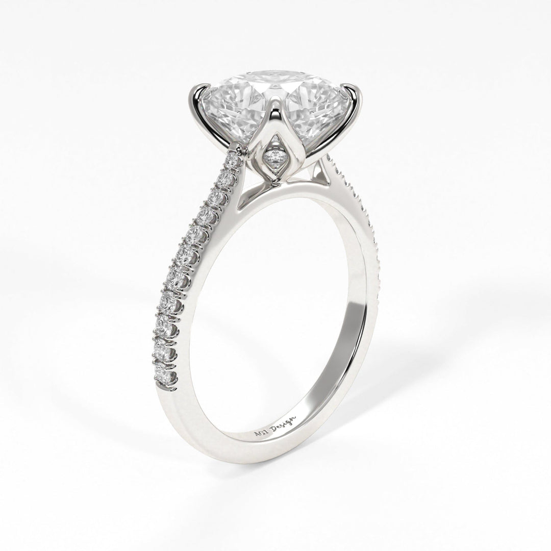AGI Design Elsa Cushion Cut Moissanite Tulip Engagement Ring