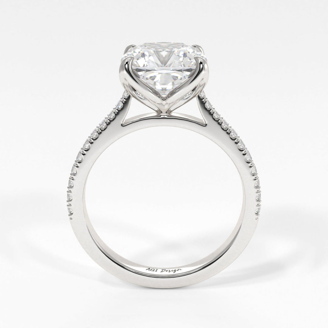 AGI Design Elsa Cushion Cut Moissanite Tulip Engagement Ring