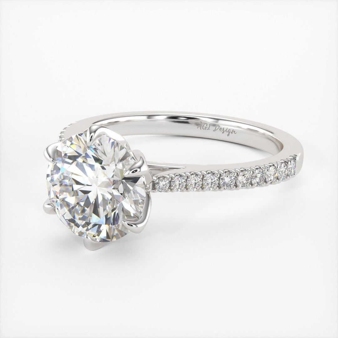 AGIDesignShop Elsa Round Moissanite Tulip Engagement Ring