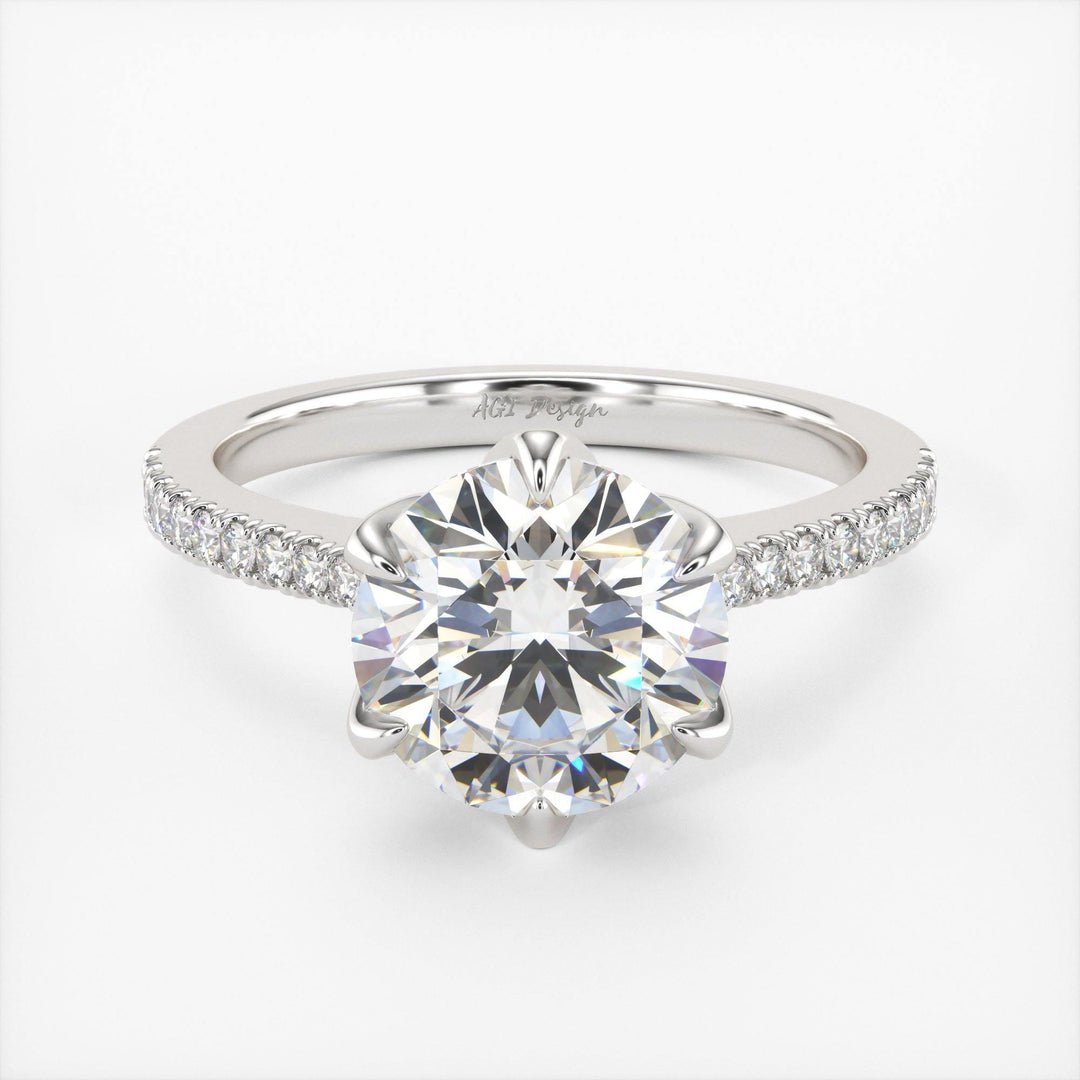 AGIDesignShop Elsa Round Moissanite Tulip Engagement Ring