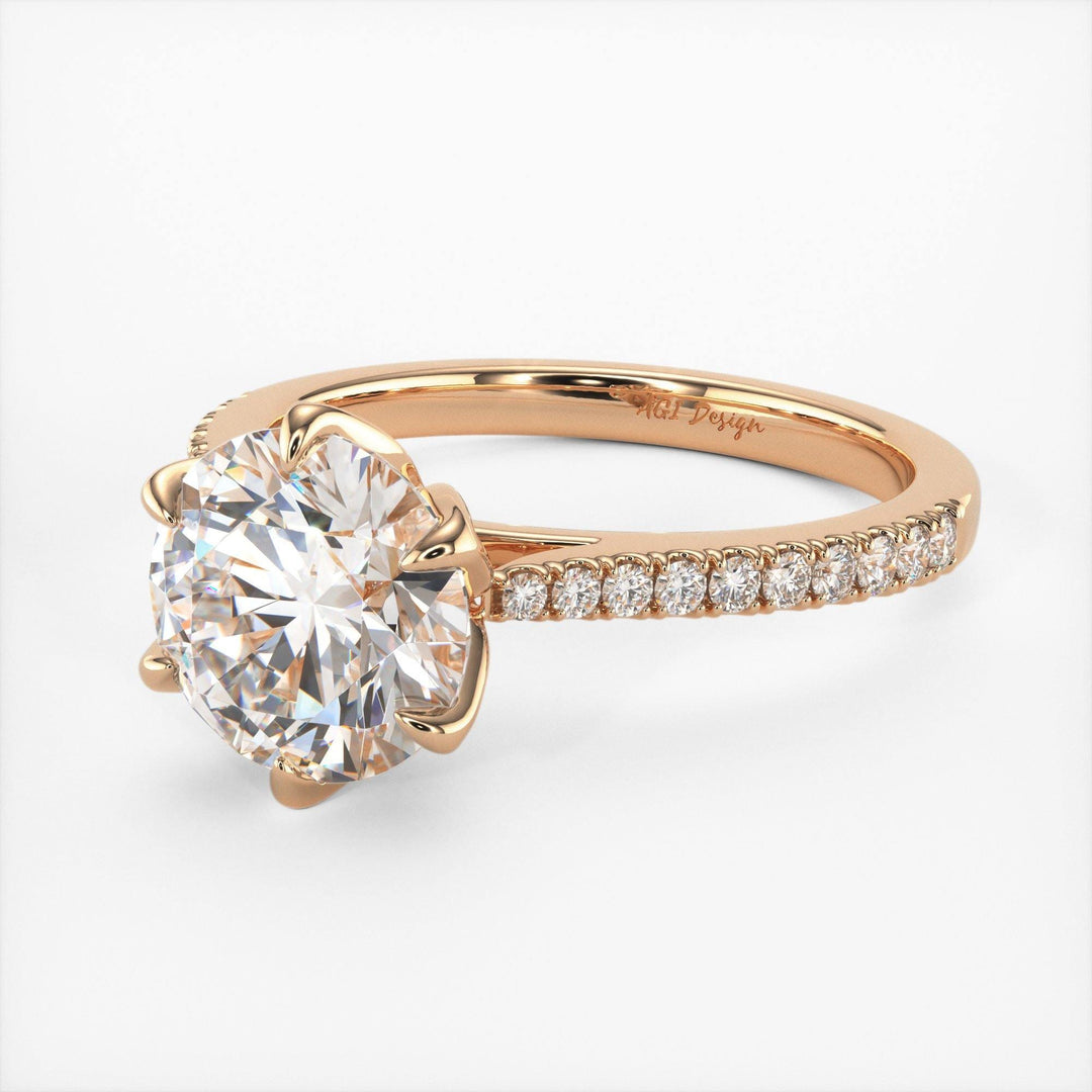 AGIDesignShop Elsa Round Moissanite Tulip Engagement Ring