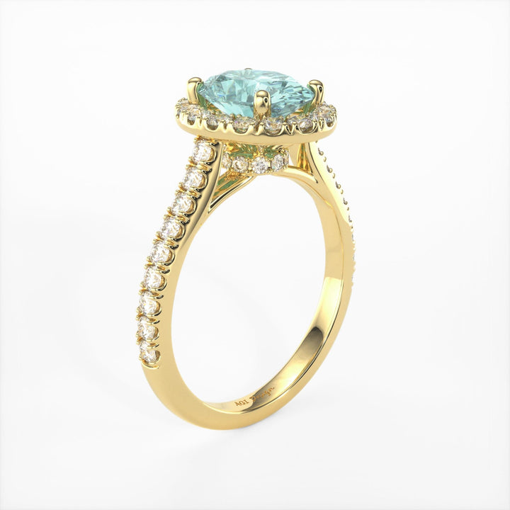 AGI Design Emory Oval Aqua-Teal Moissanite Engagement Ring