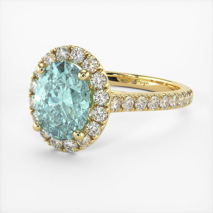 AGI Design Emory Oval Aqua-Teal Moissanite Engagement Ring