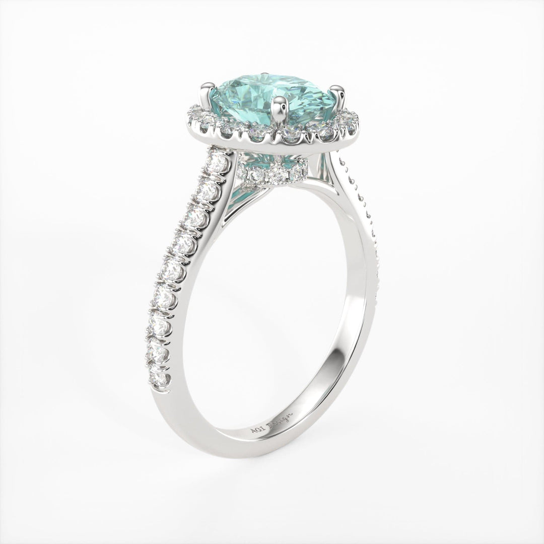 AGI Design Emory Oval Aqua-Teal Moissanite Engagement Ring