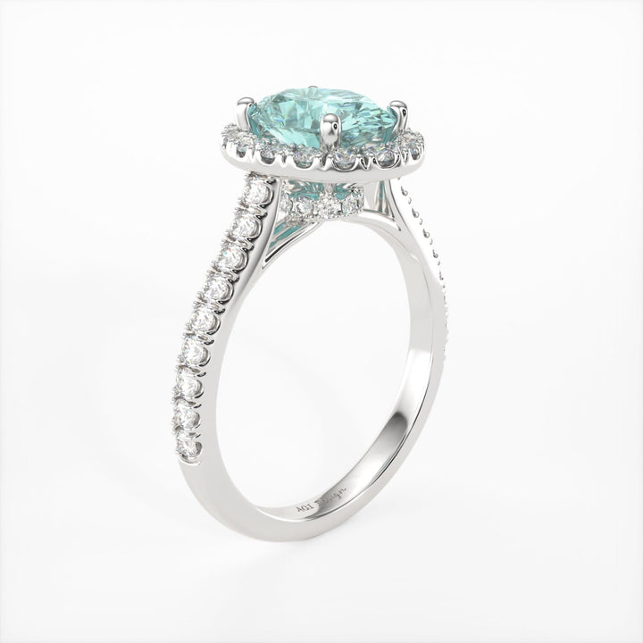 AGI Design Emory Oval Aqua-Teal Moissanite Engagement Ring