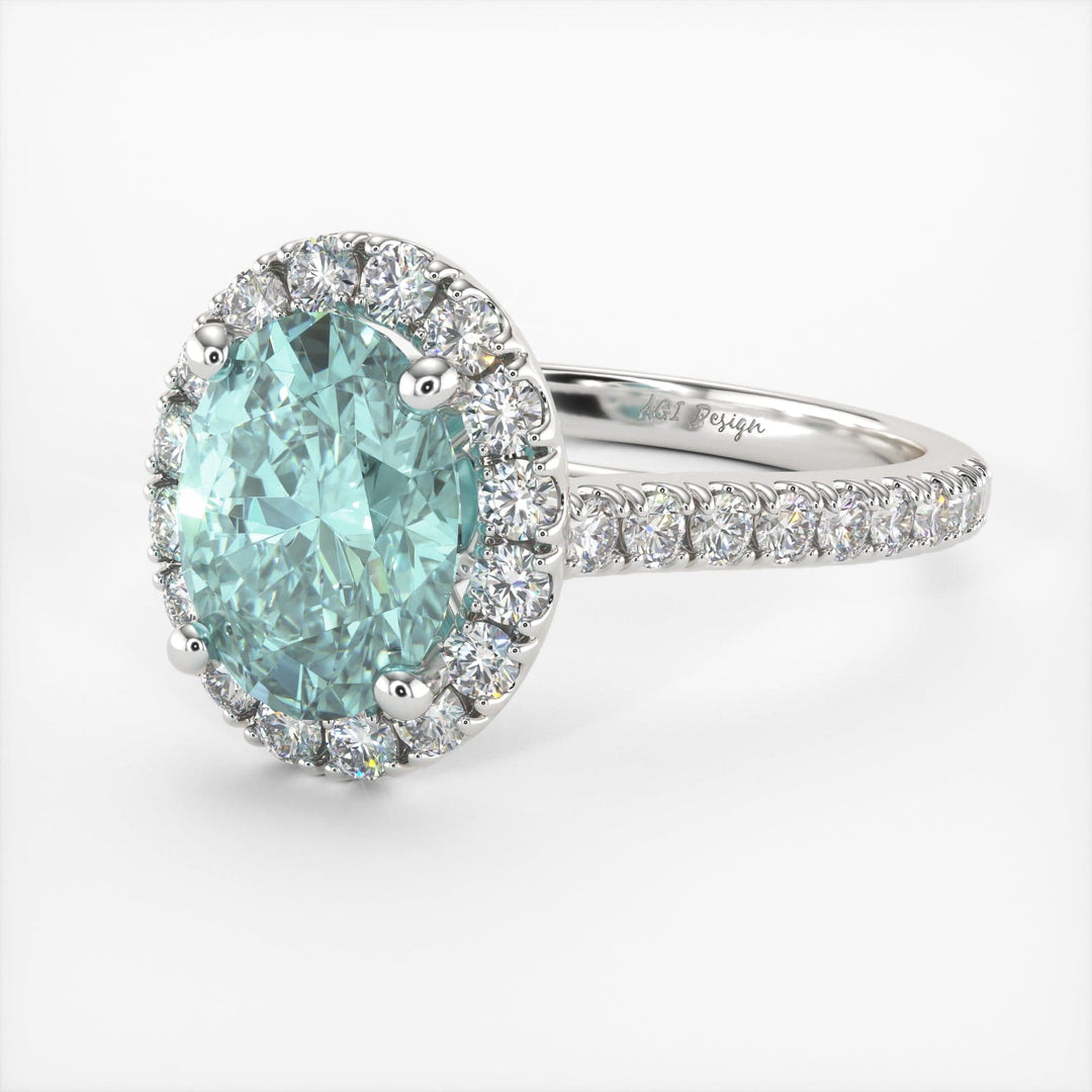 AGI Design Emory Oval Aqua-Teal Moissanite Engagement Ring