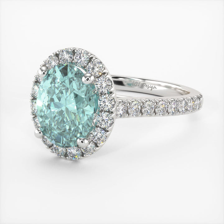 AGI Design Emory Oval Aqua-Teal Moissanite Engagement Ring