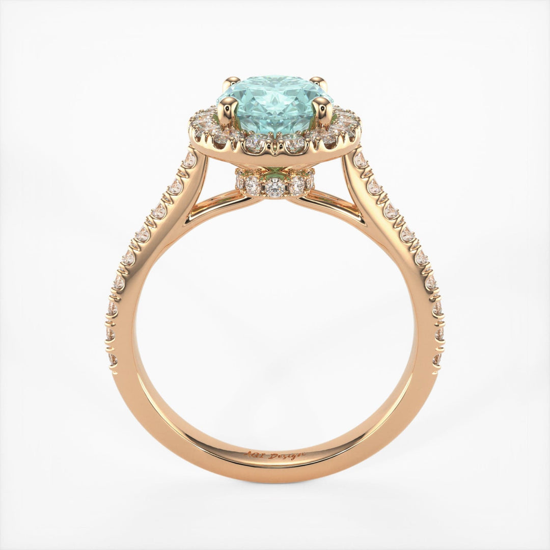 AGI Design Emory Oval Aqua-Teal Moissanite Engagement Ring