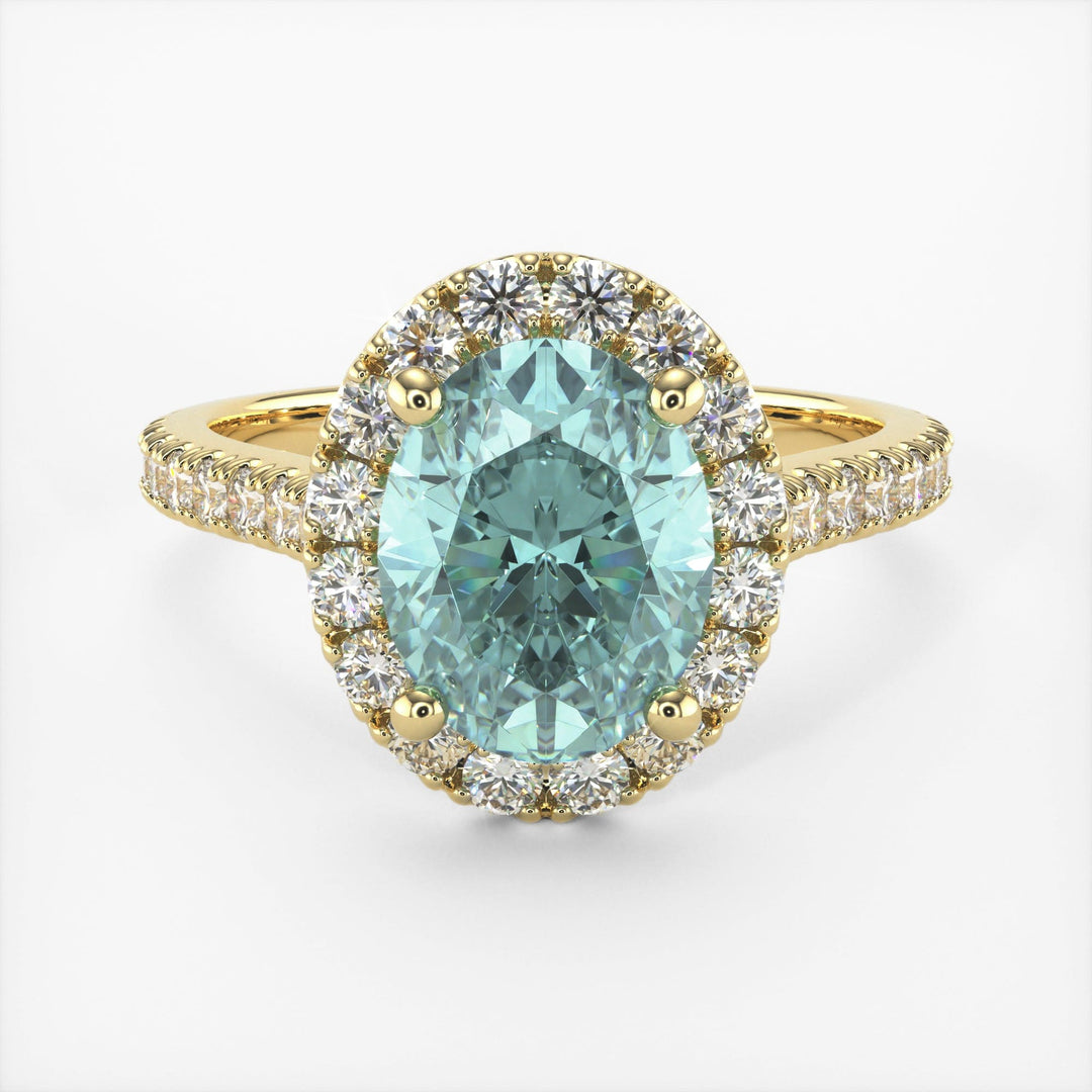 AGI Design Emory Oval Aqua-Teal Moissanite Engagement Ring