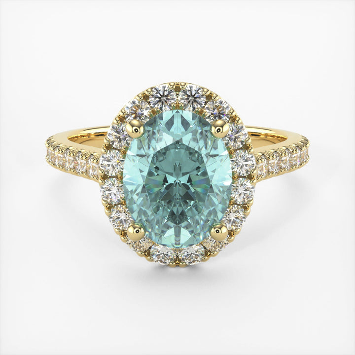 AGI Design Emory Oval Aqua-Teal Moissanite Engagement Ring