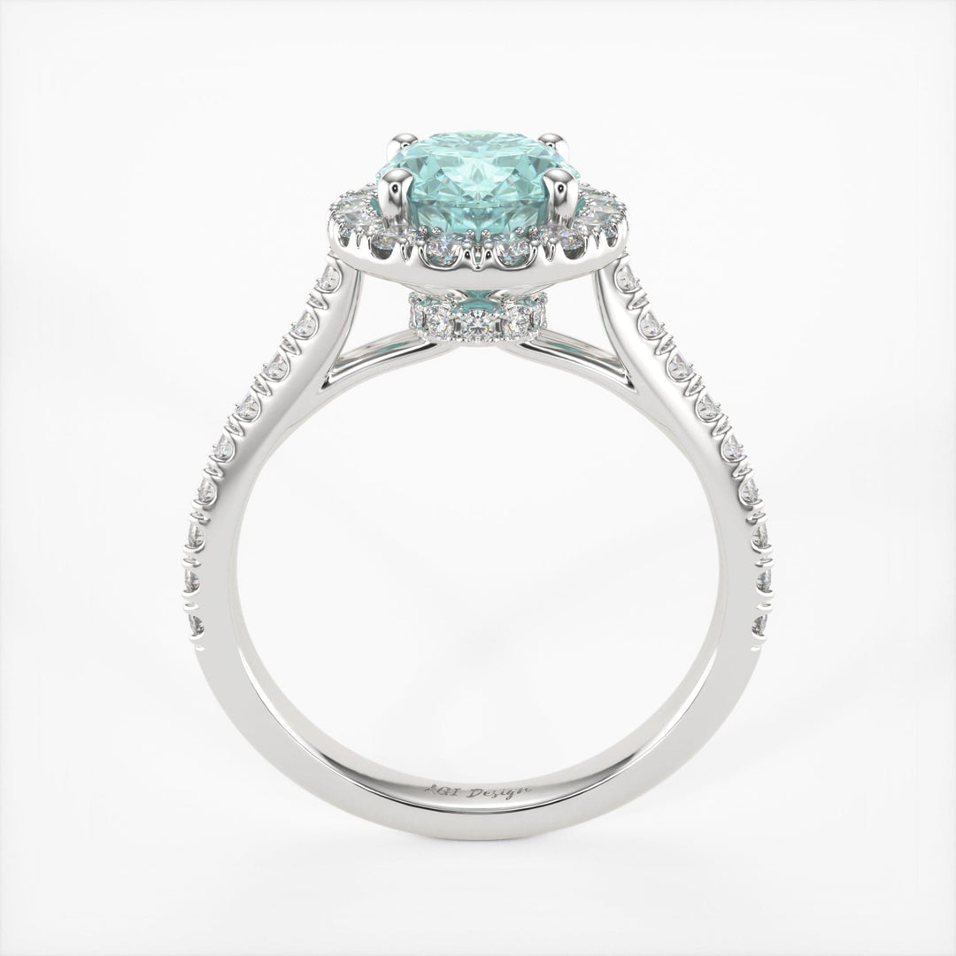 AGI Design Emory Oval Aqua-Teal Moissanite Engagement Ring