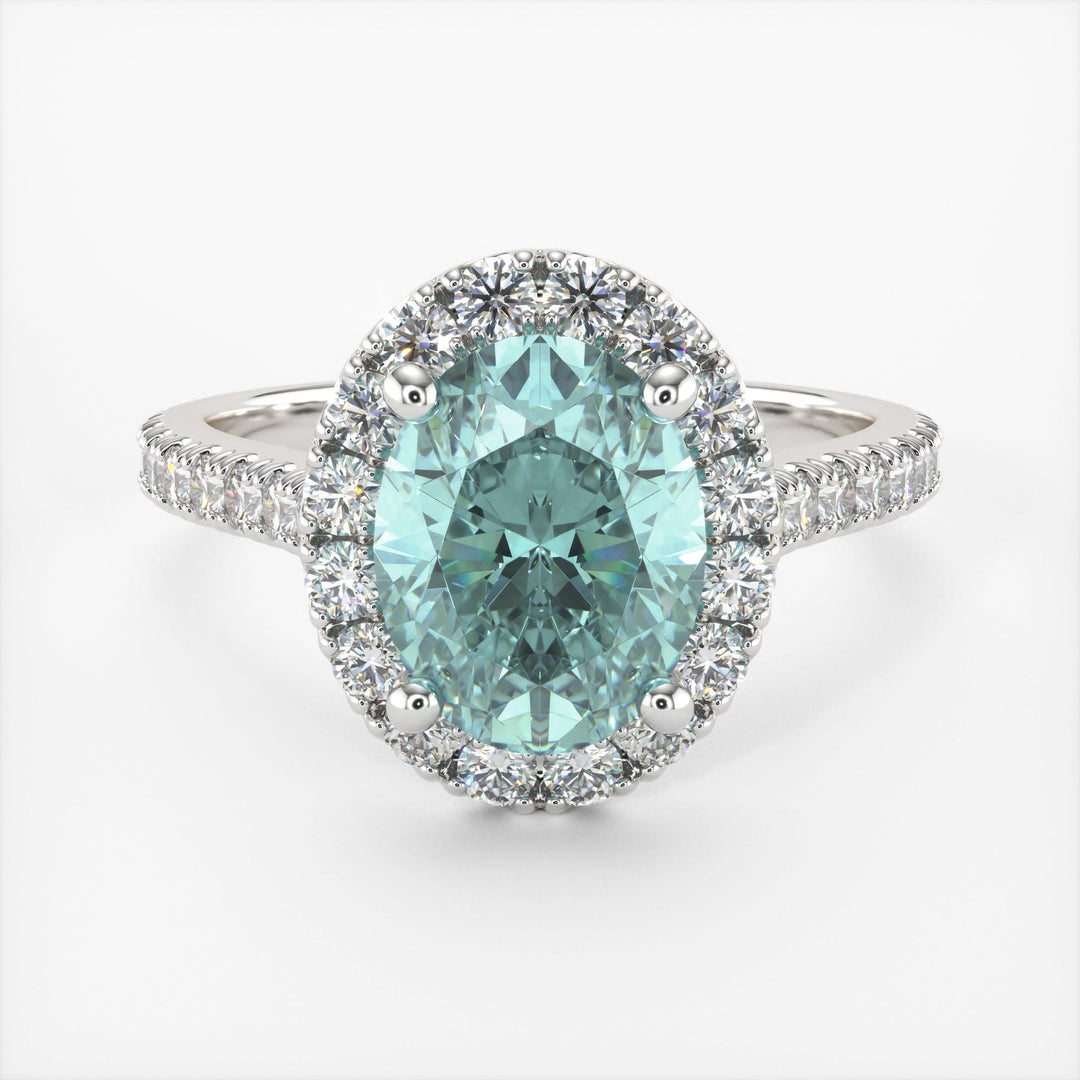 AGI Design Emory Oval Aqua-Teal Moissanite Engagement Ring