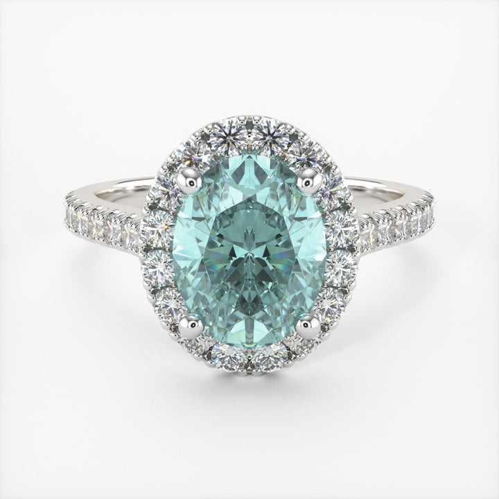 AGI Design Emory Oval Aqua-Teal Moissanite Engagement Ring