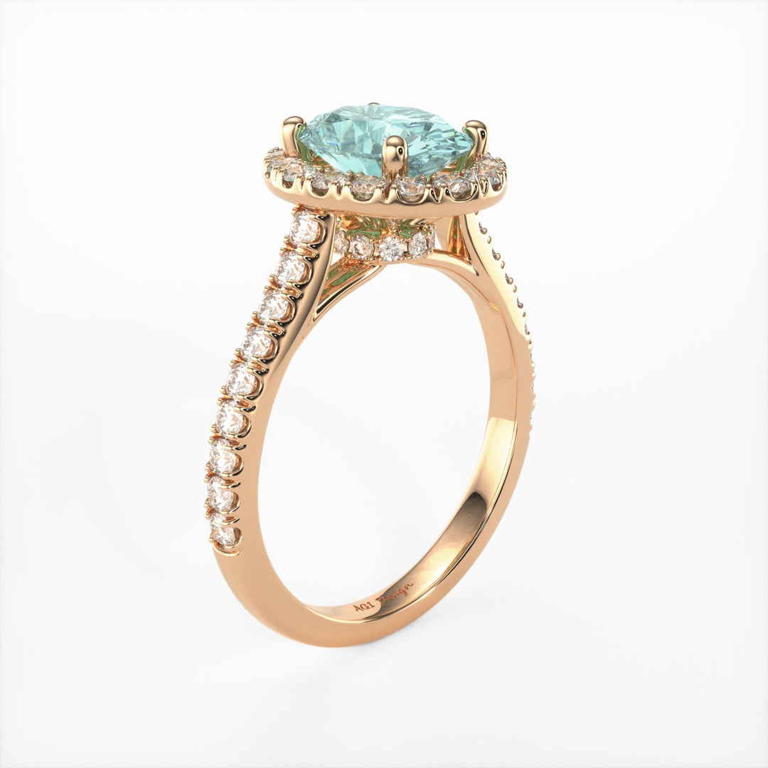 AGI Design Emory Oval Aqua-Teal Moissanite Engagement Ring