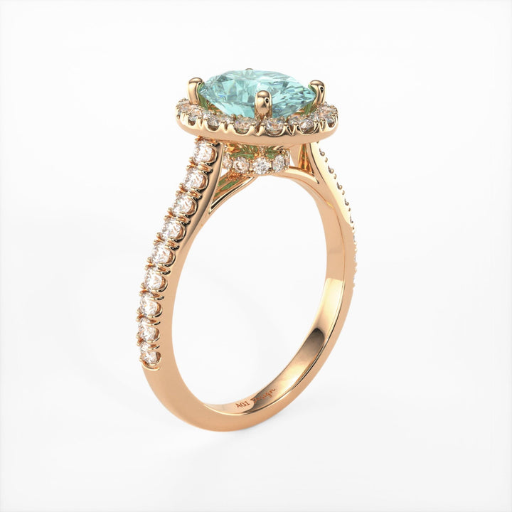 AGI Design Emory Oval Aqua-Teal Moissanite Engagement Ring