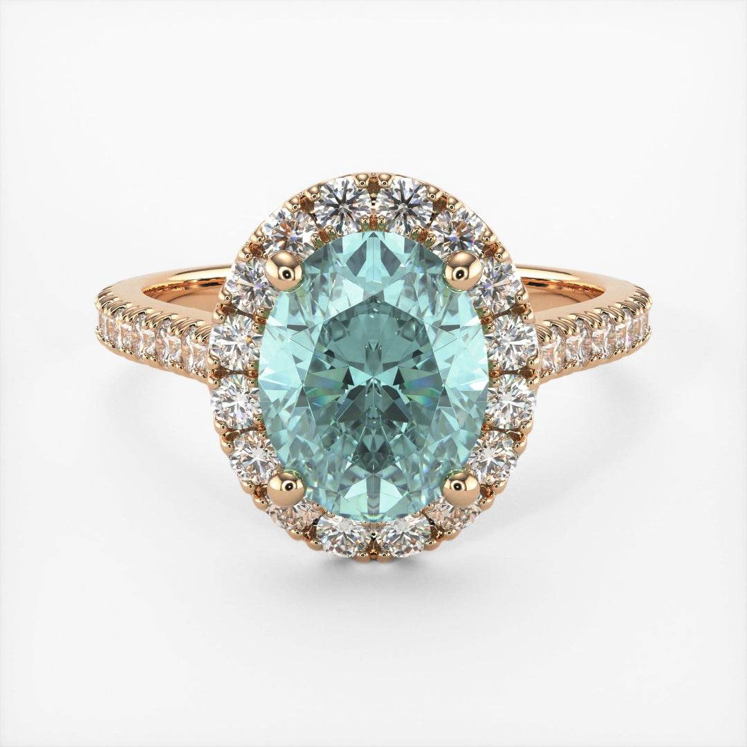 AGI Design Emory Oval Aqua-Teal Moissanite Engagement Ring