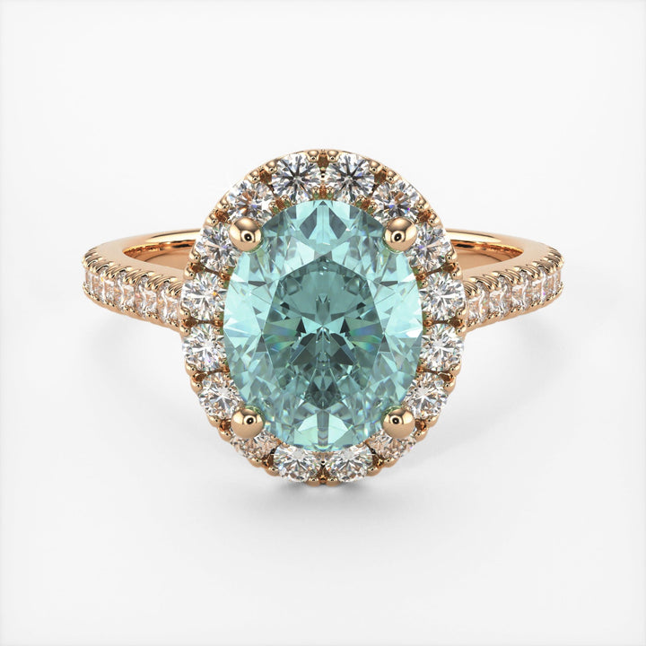 AGI Design Emory Oval Aqua-Teal Moissanite Engagement Ring