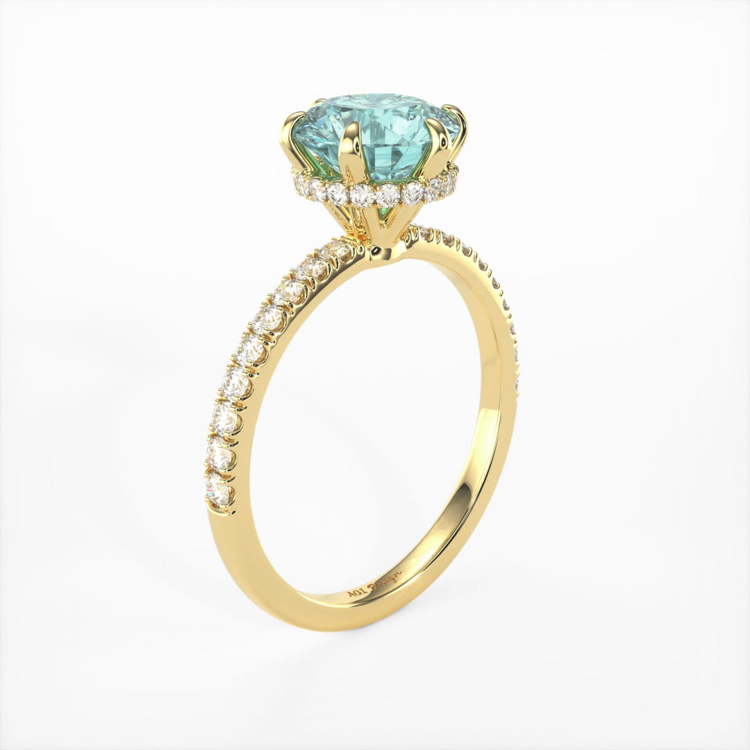 AGI Design Jenny Round Aqua-Teal Moissanite Engagement Ring