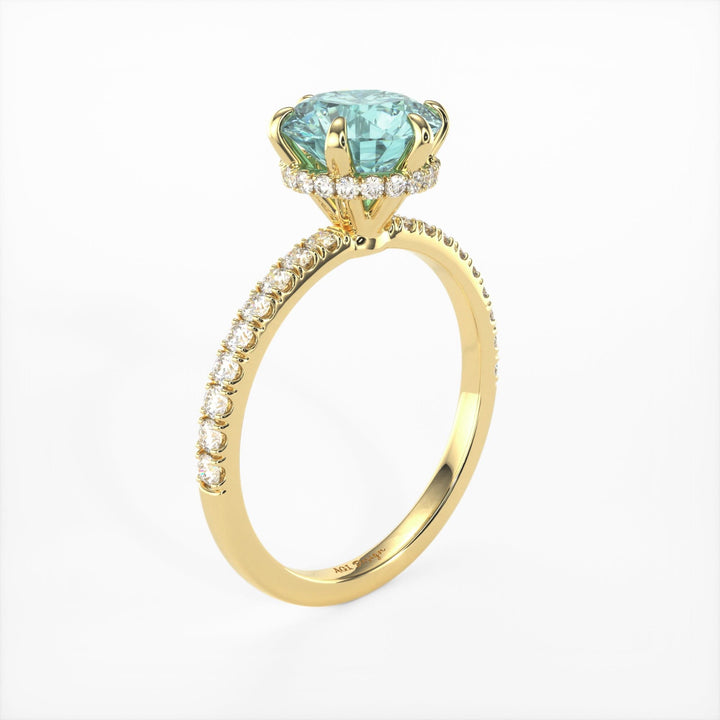 AGI Design Jenny Round Aqua-Teal Moissanite Engagement Ring