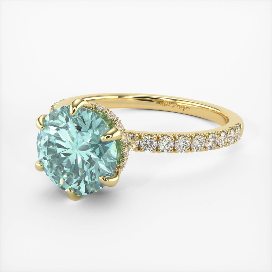 AGI Design Jenny Round Aqua-Teal Moissanite Engagement Ring