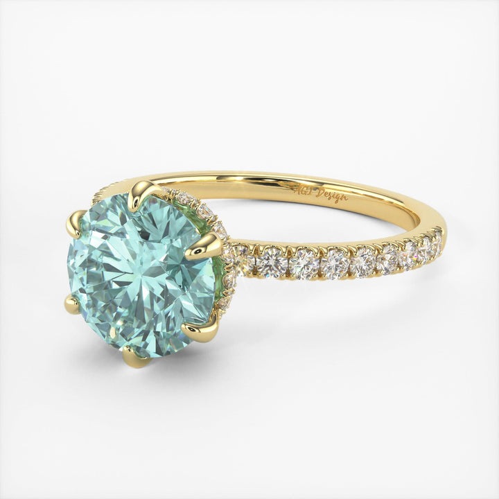 AGI Design Jenny Round Aqua-Teal Moissanite Engagement Ring