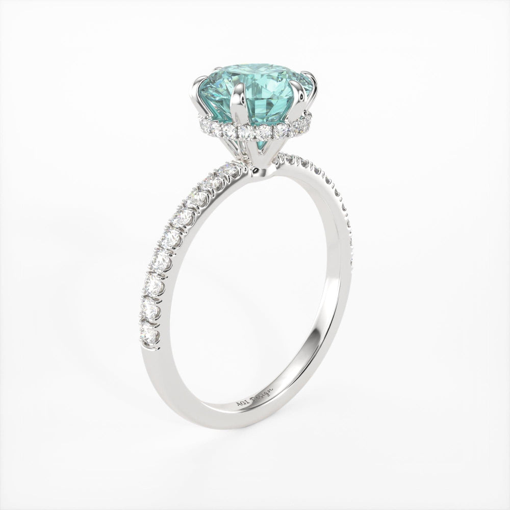 AGI Design Jenny Round Aqua-Teal Moissanite Engagement Ring
