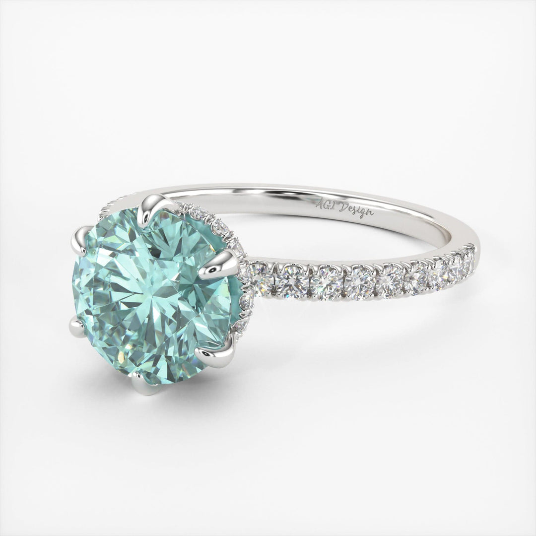 AGI Design Jenny Round Aqua-Teal Moissanite Engagement Ring