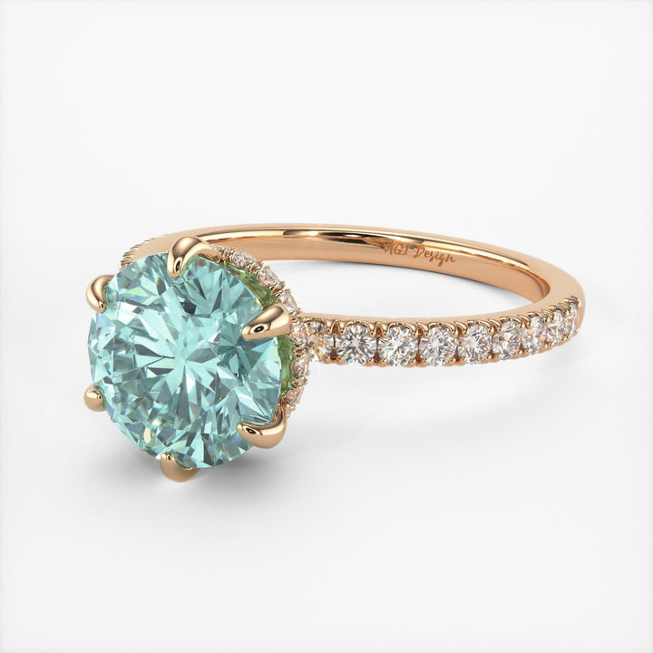 AGI Design Jenny Round Aqua-Teal Moissanite Engagement Ring