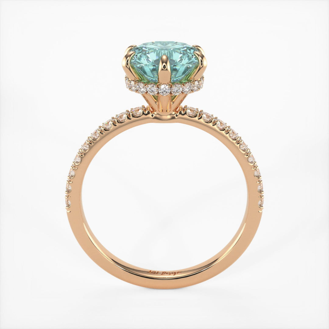 AGI Design Jenny Round Aqua-Teal Moissanite Engagement Ring