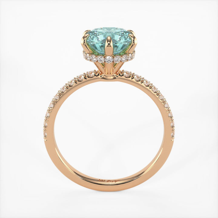 AGI Design Jenny Round Aqua-Teal Moissanite Engagement Ring