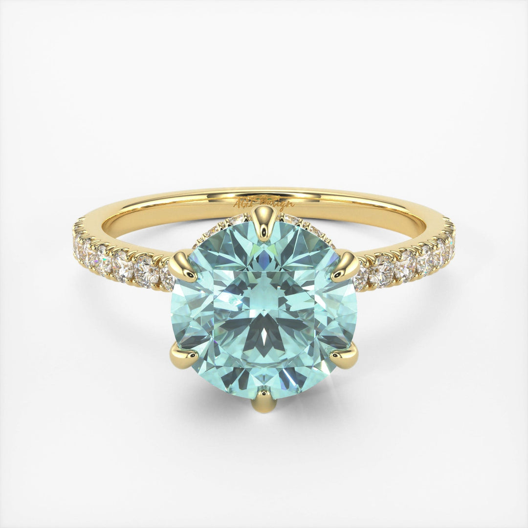 AGI Design Jenny Round Aqua-Teal Moissanite Engagement Ring