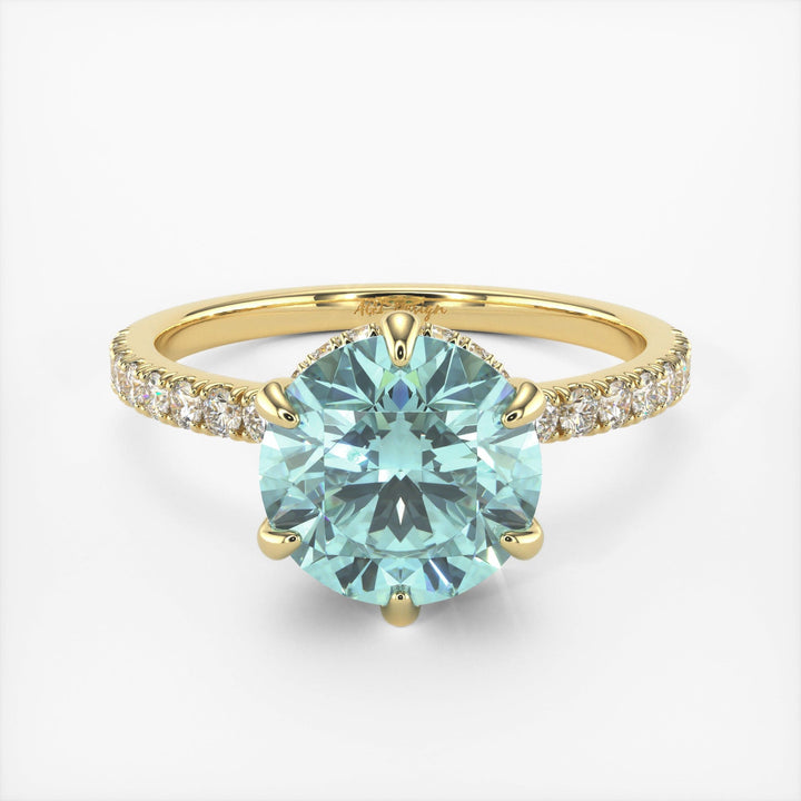 AGI Design Jenny Round Aqua-Teal Moissanite Engagement Ring